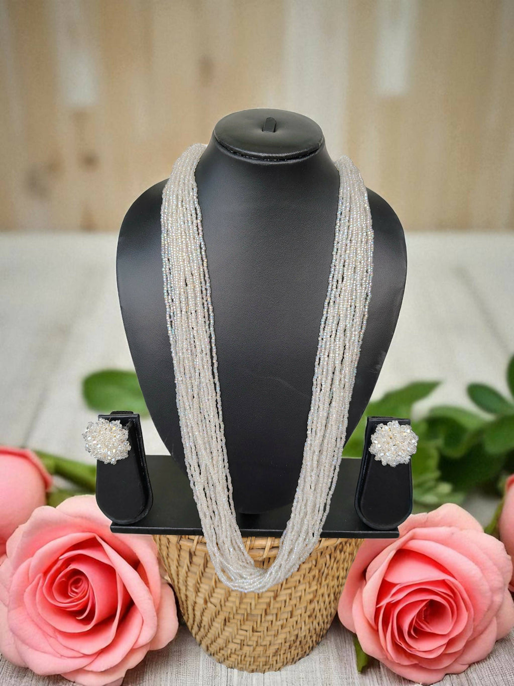 Inhanns Rangsaaz 20-Layer Luxe Long Beaded Necklace (With Optional Statement Earrings) - Rainbow Beads With Earring
