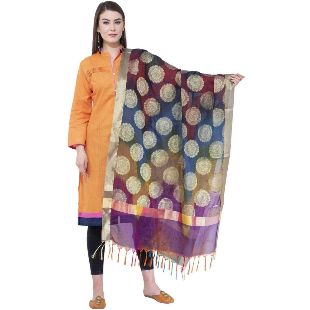 A R Silk Women's Zari Embroidery With Rainbow Colour Vanarsi Silk Rainbow Multi Dupattas and Chunnis