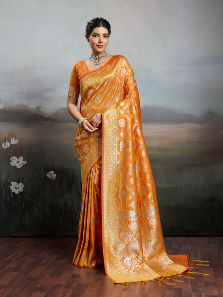 Shree Shyam Fashion Orange Silk Blend Saree