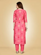 Jyoti Fashion Women's Pink Viscose Rayon Embroidered Kurta Pant Set