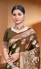 Sangam Prints Brown Silk Woven Work Traditional Saree