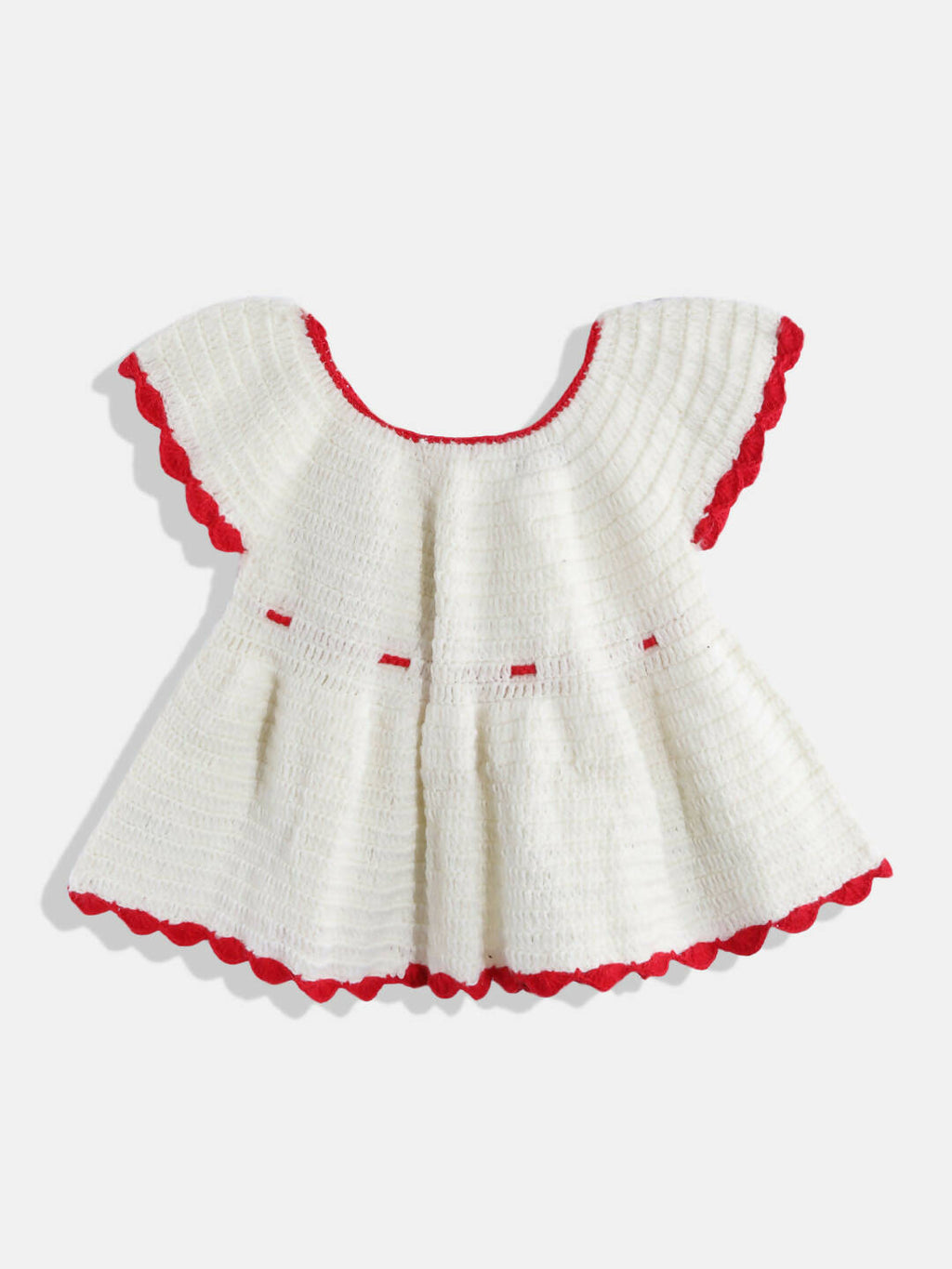 Chutput Kids Woollen Hand Knitted Full Sleeves Rosette Work Dress For Baby Girls - White