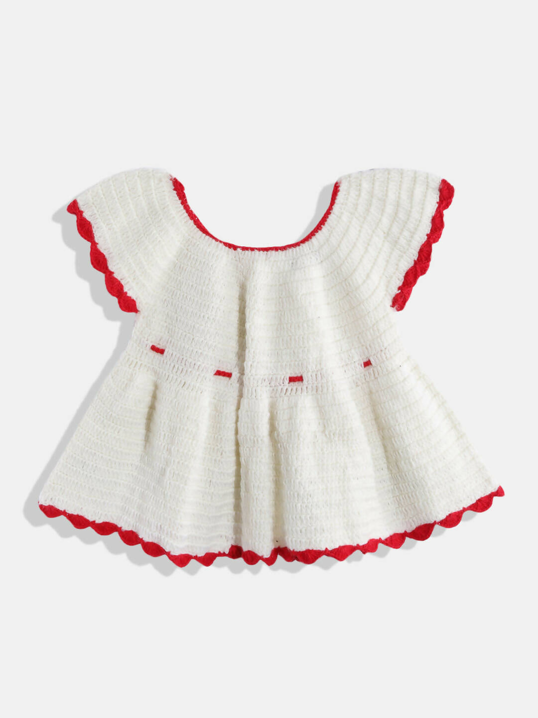 Chutput Kids Woollen Hand Knitted Full Sleeves Rosette Work Dress For Baby Girls - White