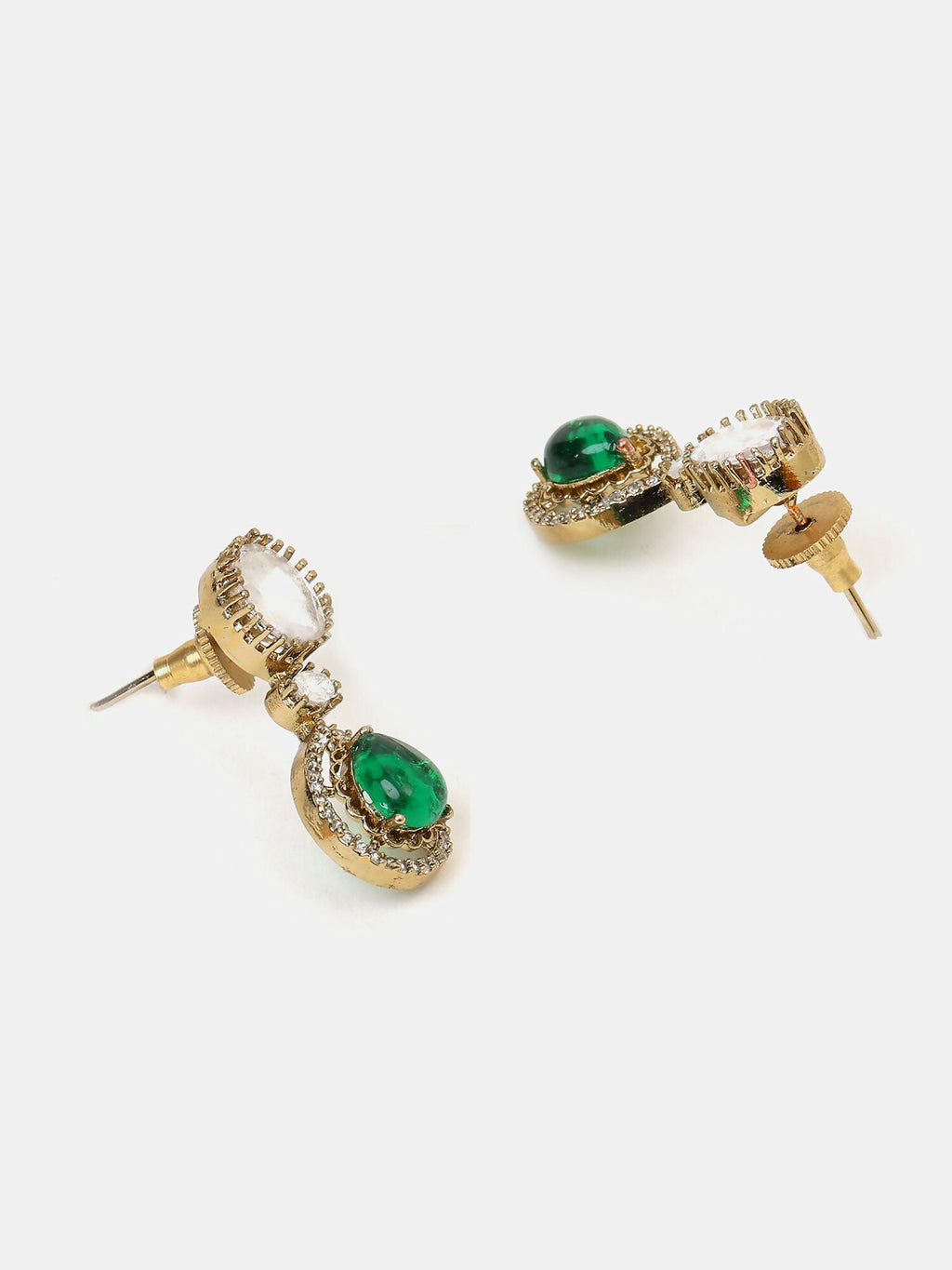 Ruby Raang Green Stone Kundan Work Necklace And Matching Earrings