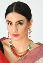 Mominos Fashion Johar Kamal Handicraft Finish White & Red Pearls Choker For Women (White/Red) - Distacart