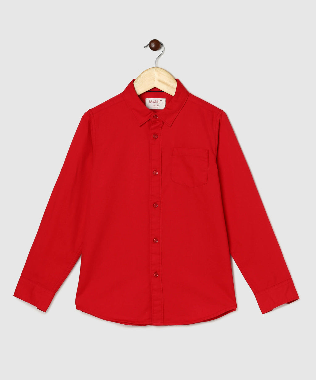 Manet Boys Full Sleeves Solid Shirt - Red
