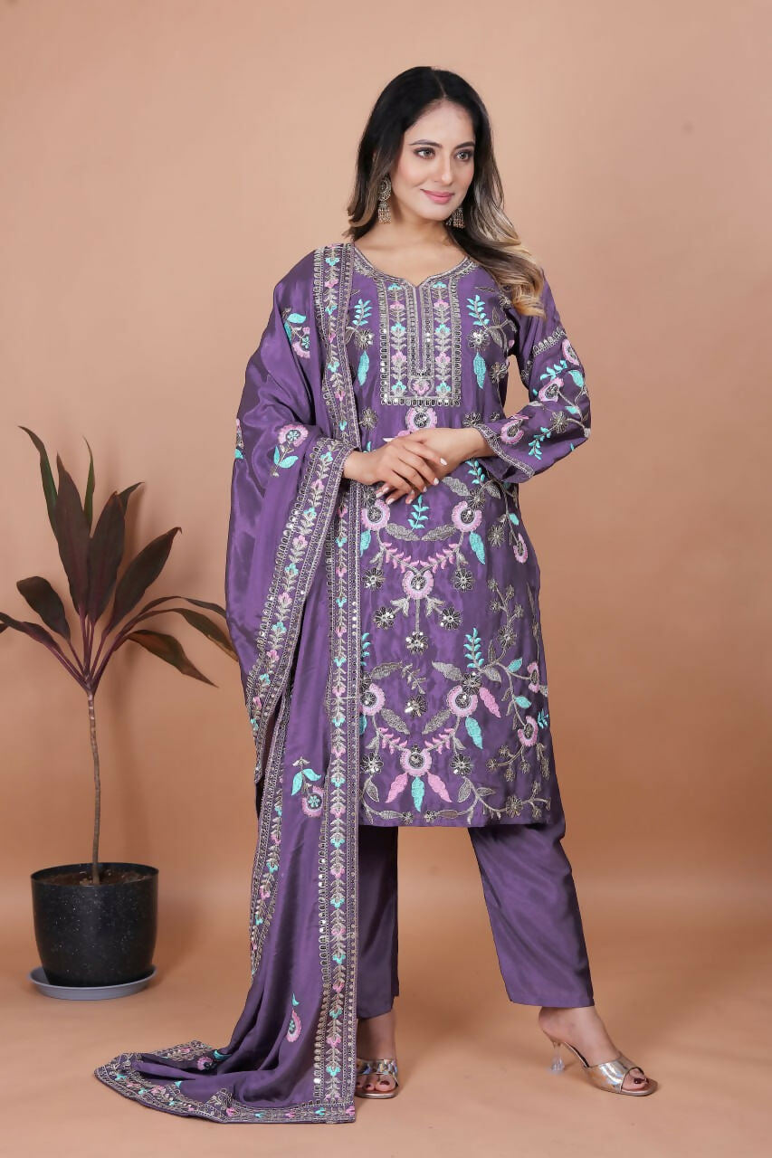 Teeya Creation Lavender Chinon Embroidery Work Party Wear Salwar Suit - Distacart