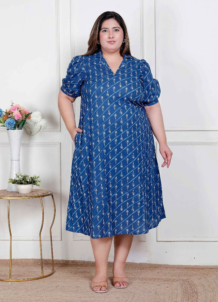 Miravan Plus Size Womens Floral Print Collar-Neck Puff Sleeves A-Line Maxi Dress - Distacart