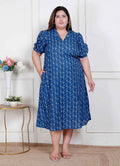 Miravan Plus Size Womens Floral Print Collar-Neck Puff Sleeves A-Line Maxi Dress - Distacart