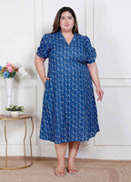 Miravan Plus Size Womens Floral Print Collar-Neck Puff Sleeves A-Line Maxi Dress - Distacart