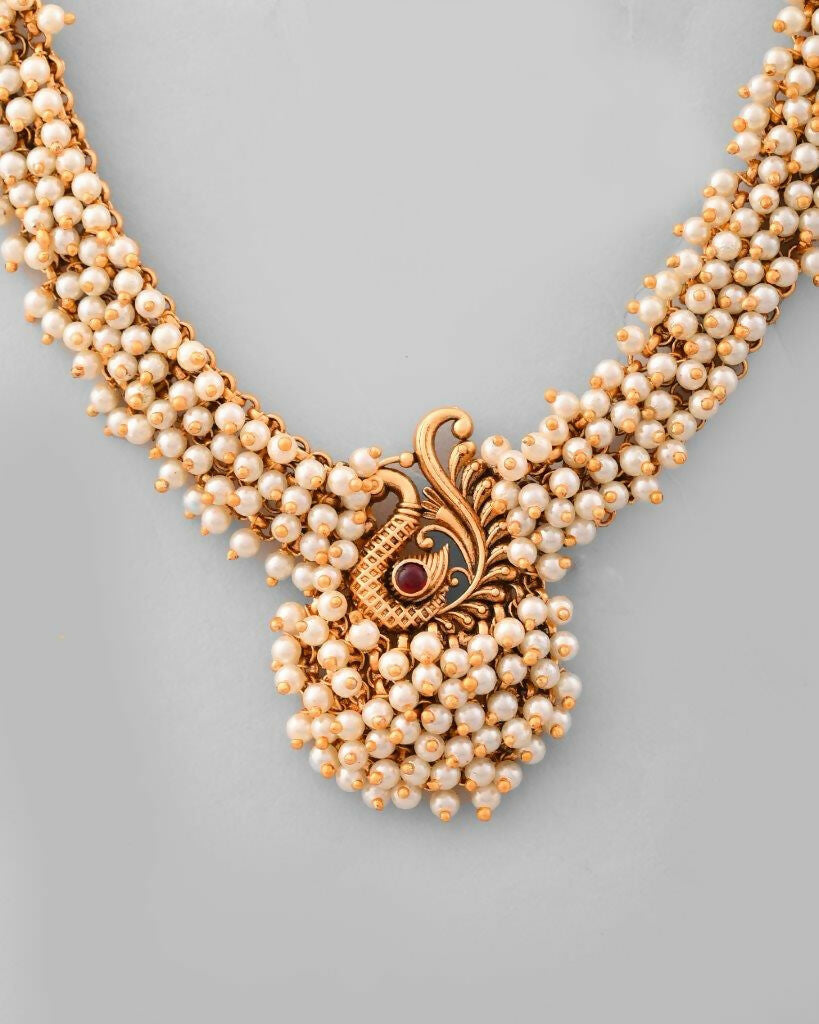 VOJ South Indian Traditional Peacock Shaped Copper Jewellery Set
