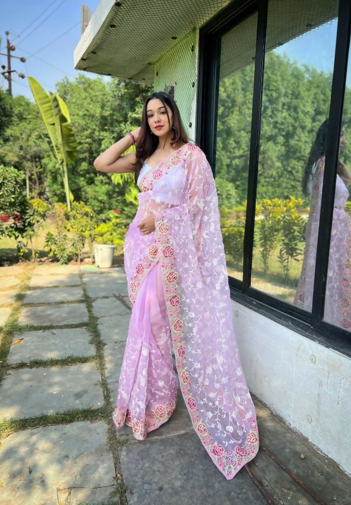 Vamsee Zoya Lavender Organza Silk Saree