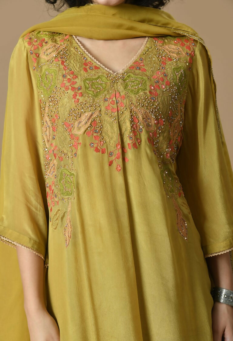 Joban Fashion Mehendi Chinnon Kurta Set