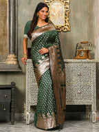 Shree Shyam Fashion Banarasi Silk Dark Green Saree - Distacart