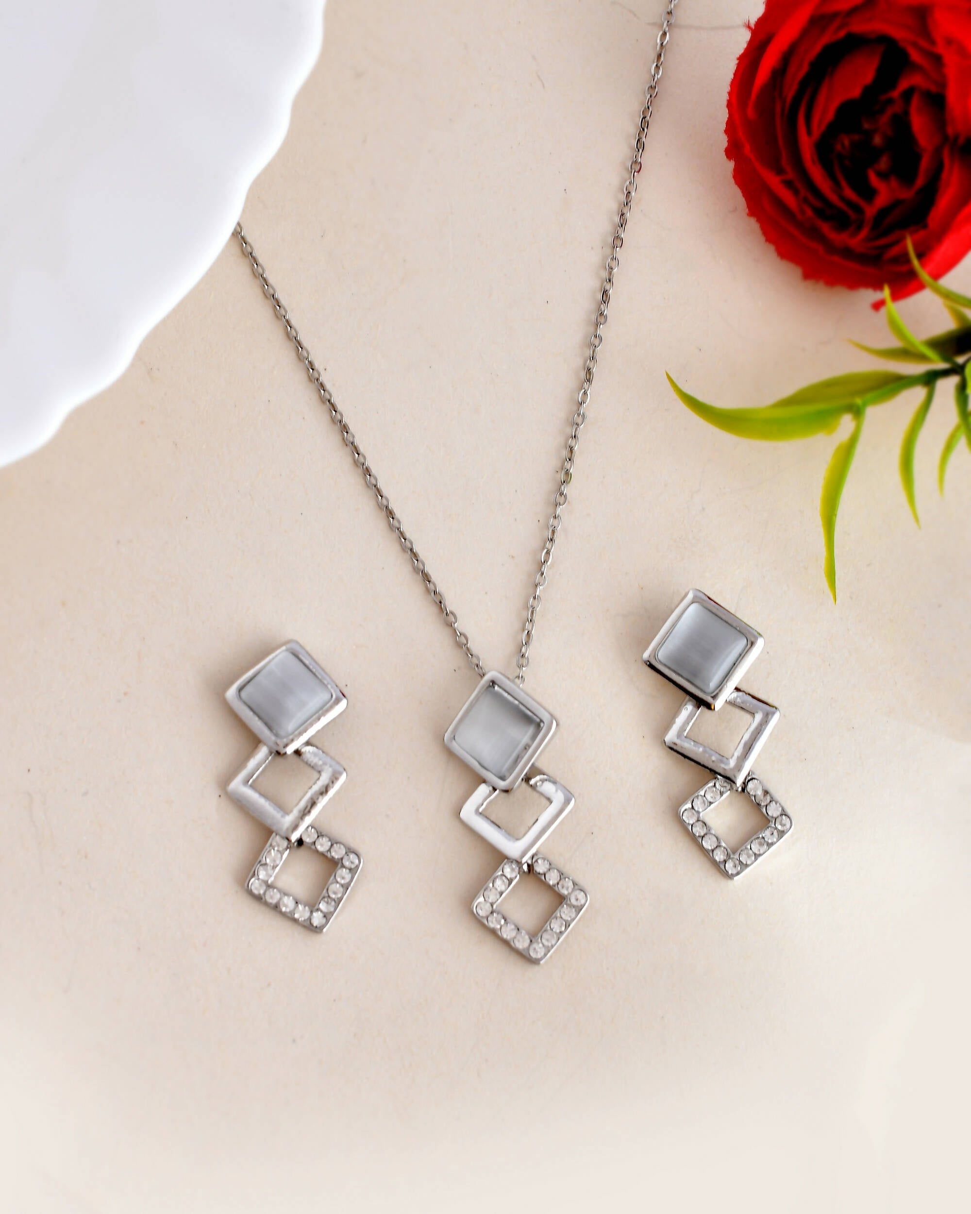 VOJ Stainless Steel Silver Silver Jewellery Set (Pack of 2)