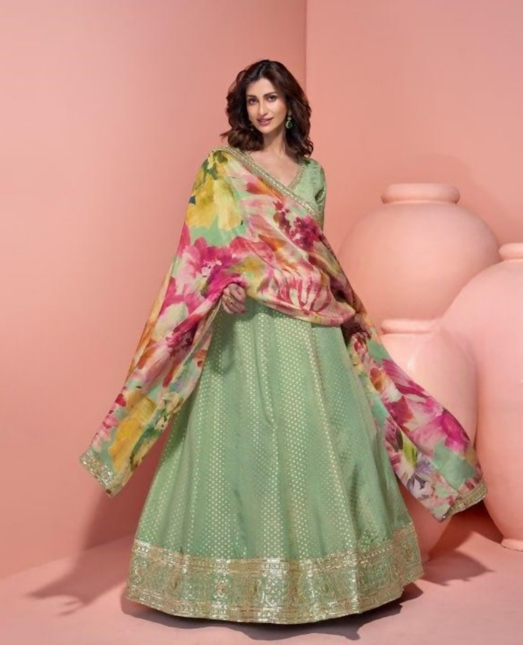 Anaita Green Shimmer Stitched Anarkali Suit with Sequins Embroidery Foil Stitch Work - Distacart