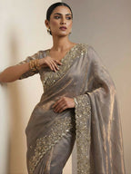Joban Fashion Beige Fandy Satin Silk Party Wear Sarees - Distacart