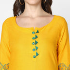 Cheera Hand Block Print Mustard Straight Kurta (MAAI-052K)