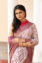 Joban Fashion Pastel Lilac Crepe Chiffon Pure Handloom Banarasi Silk Saree