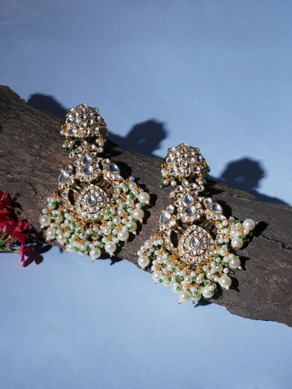 Kundan Chand Earrings (Gold) - Ruby Raang - Distacart