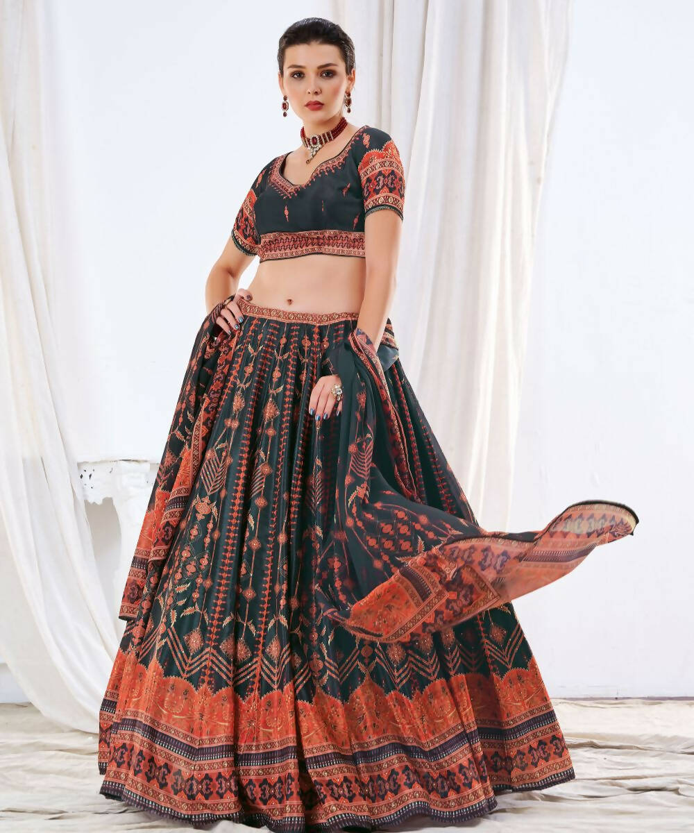 Wedding Designer Black Chinon Lehengha Choli - Anbazaar - Distacart