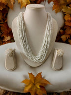 Inhanns Vibrant Handmade 20 Layers Beaded Necklace With Matching Earrings - White Pending