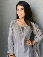 Anaita Grey Crape Readymade Kurti Set with Beads Sequence Work - Distacart