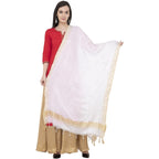 A R Silk Golden Border Regular Dupatta Color White Dupatta or Chunni