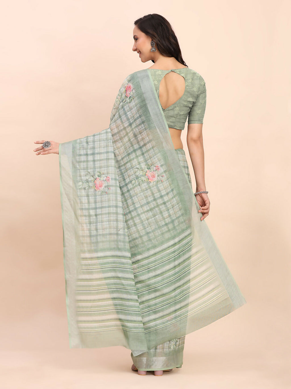Shree Shyam Fashion Linen Cotton Light Green Saree - Distacart