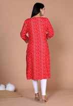 Miravan Women's Festive Wear Red Bandhani Printed Straight Kurta