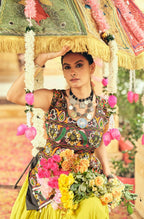 Teeya Creation Lemon Yellow Colour Rayon Silk Embroidery Work Fully Stitched Navratri Lehenga
