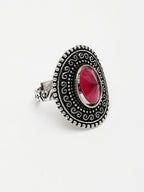 NVR Women's Pink Silver-Toned German Silver Adjustable Finger Ring