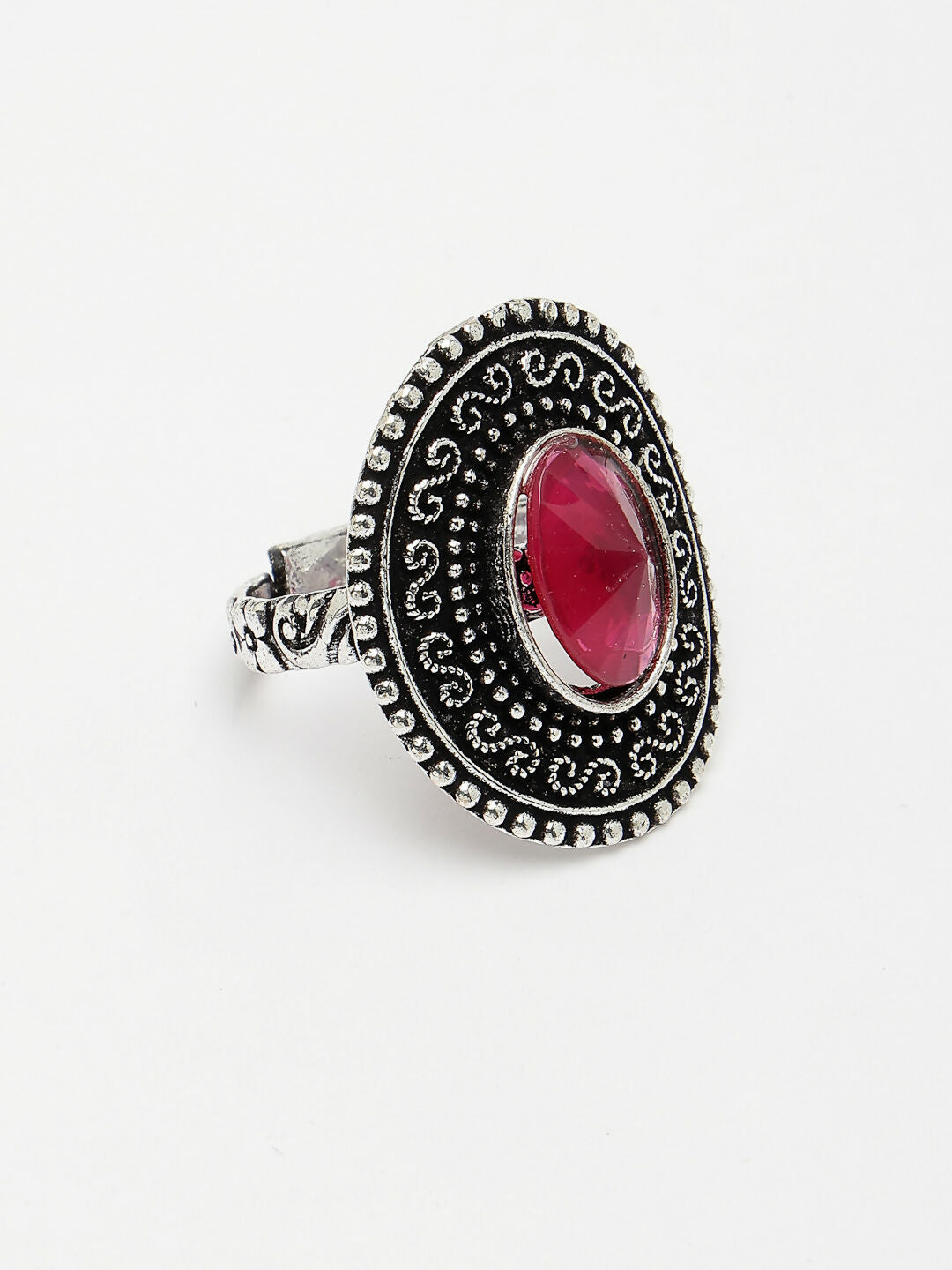 NVR Women's Pink Silver-Toned German Silver Adjustable Finger Ring
