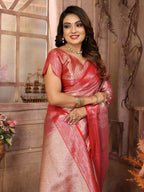 Anaita Peach Tissue Silk With Zari Weaving Saree With Blouse
