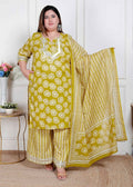 Miravan Plus Size Women'S Lime Yellow Embroidered Straight Kurta With Palazzo And Dupatta - Distacart