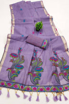 Vastranavya Lavender Muga Cotton Meenakari & Azarakh Pallu Saree with Contrast Blouse - Distacart