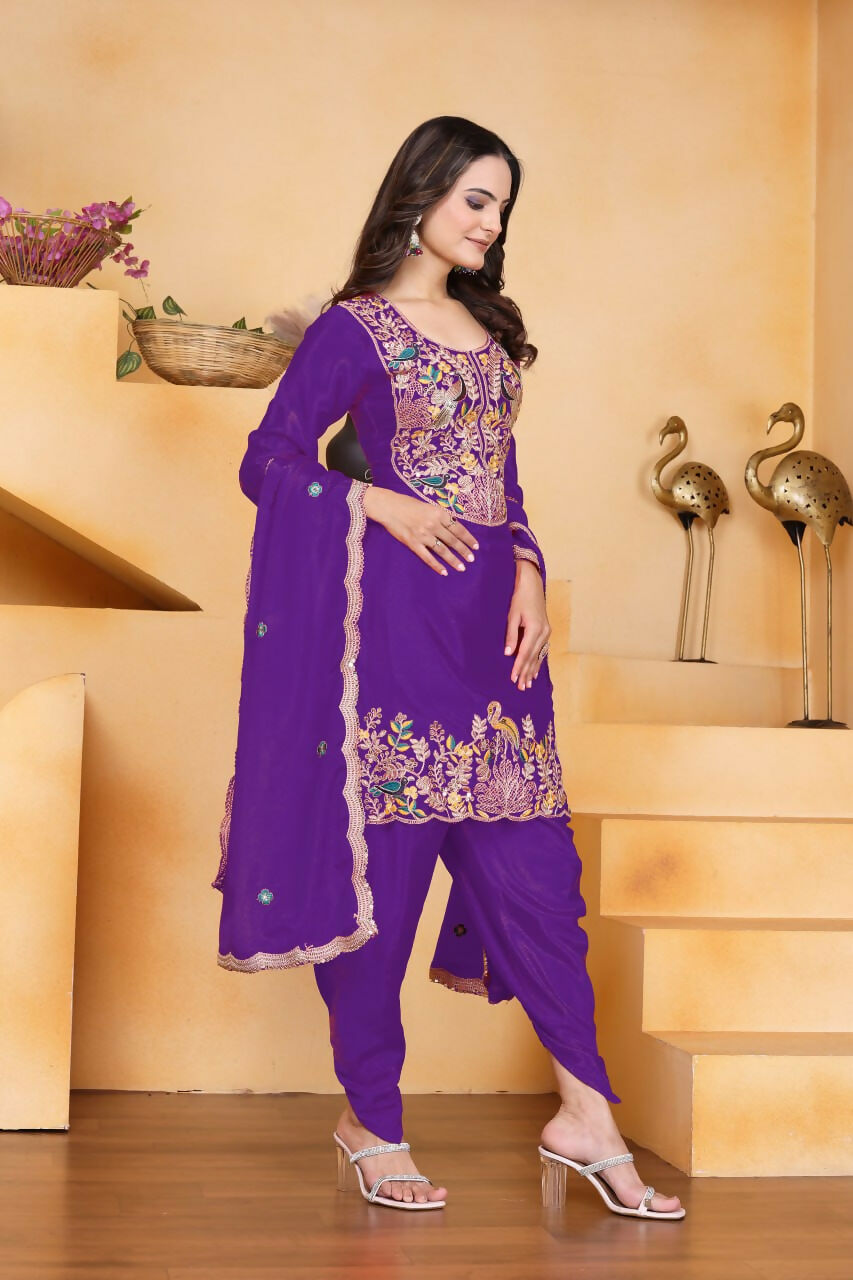 Joban Fashion Purple Silk Embroidered Dhoti Dhoti Set - Distacart