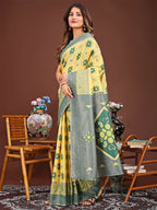 Shree Shyam Fashion Sajni Yellow Linen Cotton Saree