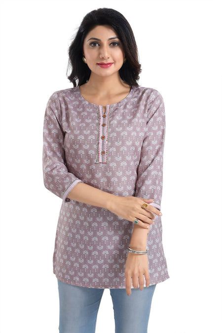 Snehal Creations Dusty Pink Rayon Short Kurti Tunic Top