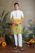 Vastranavya Exclusive Hand Mirror Work with Digital Print Mens Kurta