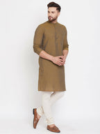 Even Apparels Brown Pure Cotton Men's Kurta With Band Collar - Distacart