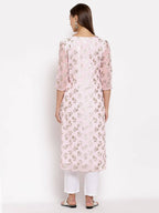 Myshka Women's Multi Georgette Printed 3/4 Sleeve Round Neck Casual Kurta