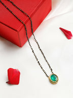 Gold-Plated Black Beaded Green Kundan Studded Handcrafted Mangalsutra - Ruby Raang - Distacart