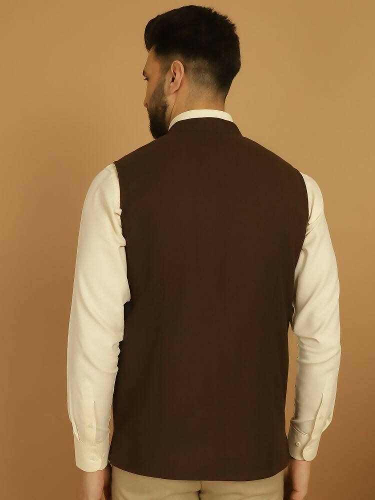 Even Apparels Pure Wool Nehru Jacket - Brown