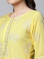 Ahalyaa Women Yellow Pure Cotton Glitter Print Tunic - Distacart