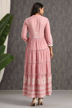 Juniper Womens Onion Pink Rayon Foil Printed Tiered Dress - Distacart