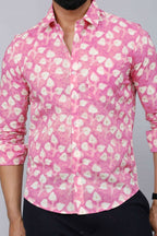 Miravan Men's Pink Print Comfort Cotton Festive Shirt