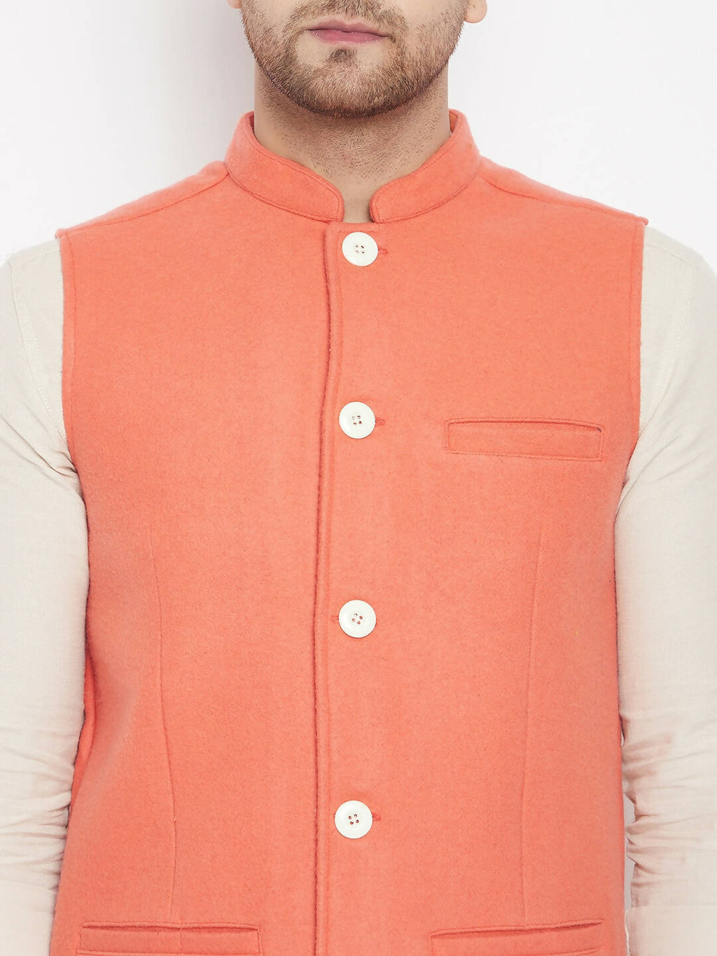 Even Apparels Orange Wool Men Woven Nehru Jacket - Distacart