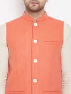 Even Apparels Orange Wool Men Woven Nehru Jacket - Distacart