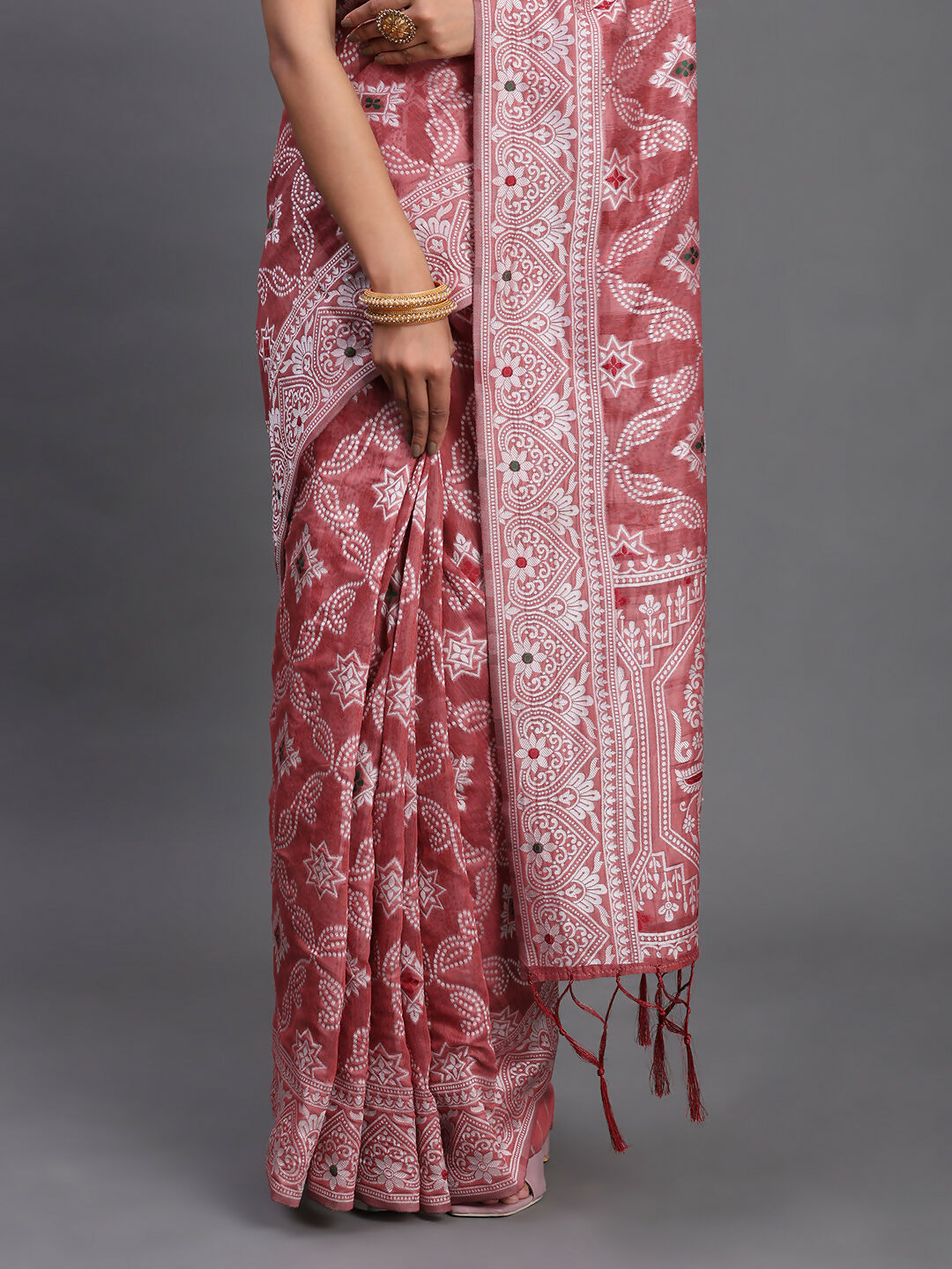 Shree Shyam Fashion Linen Cotton Peach Saree - Distacart